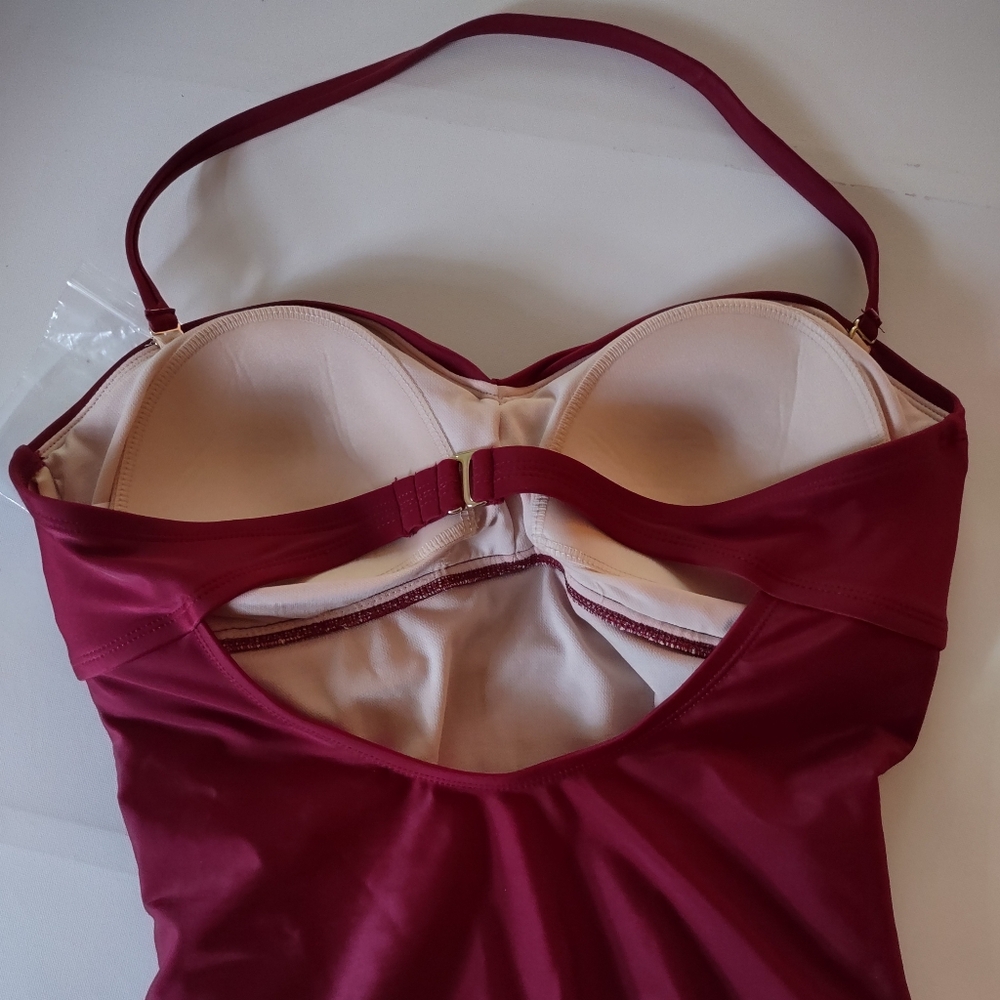 Kona Sol Maroon One Piece Rouched Swim Suit Large - Picture 6 of 13